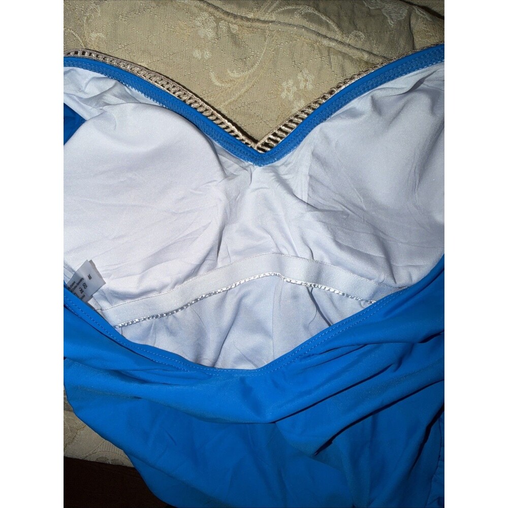 Women Swim Bathing Suit One piece Sz Med Ruffle Sleeve Crochet Blue NWOT Boho - Picture 6 of 12